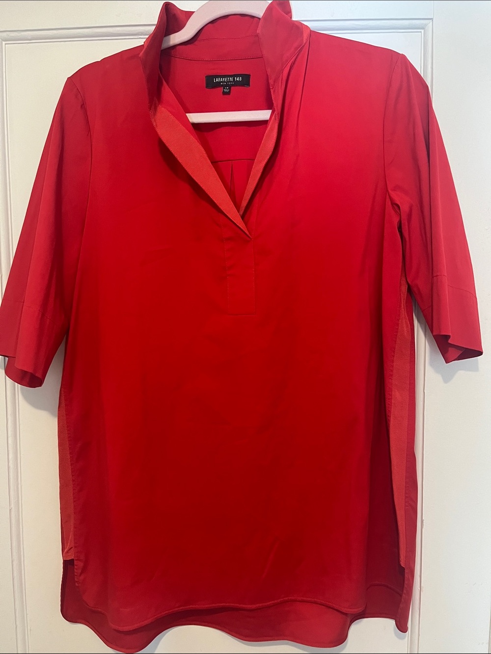 Lafayette 148 New York Vibrant Red Short-Sleeve V-Neck Tunic